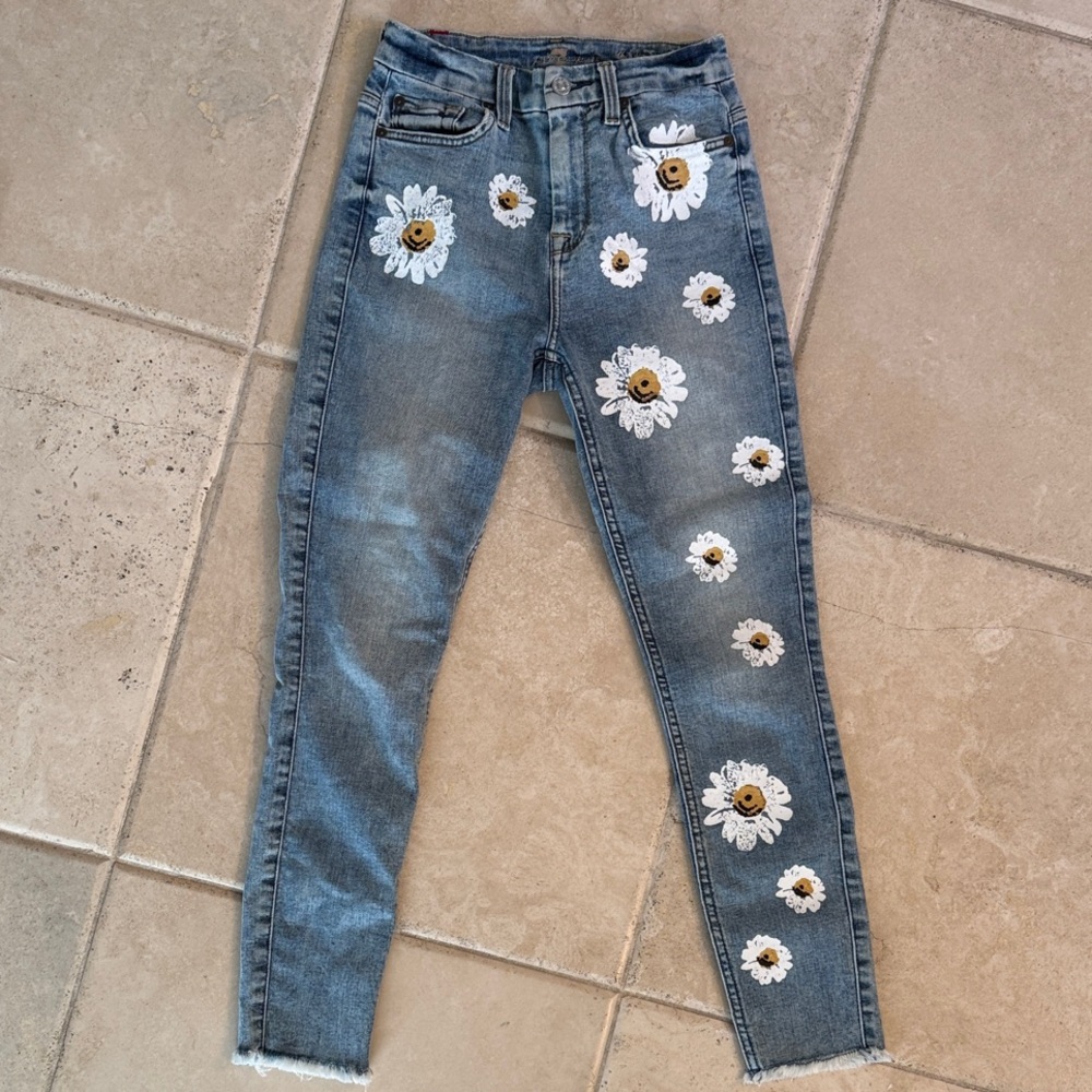 7 For All Mankind Blue Floral Skinny Jeans with high waist